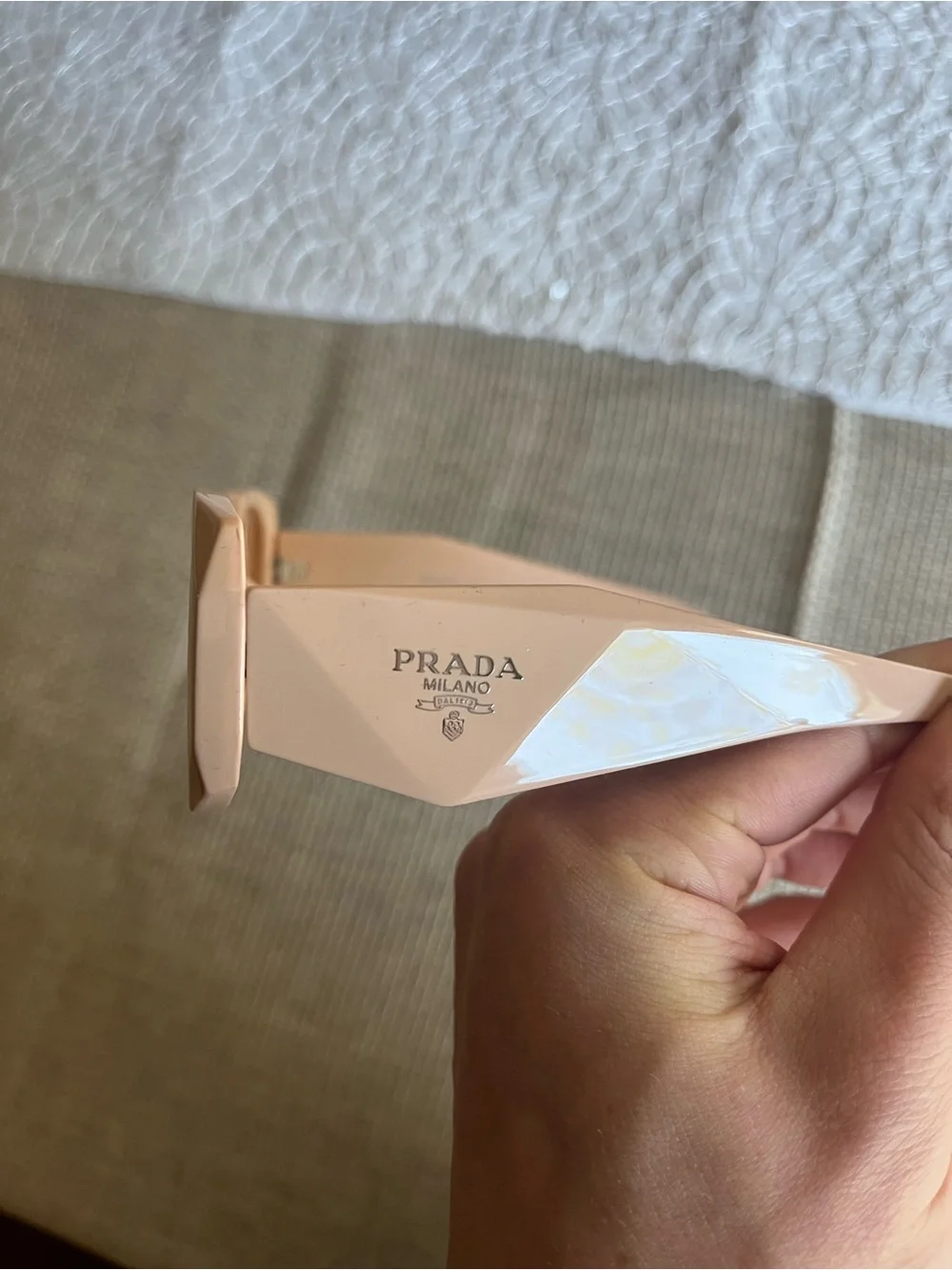 Prada Pink Square Sunglasses with Peach-Tinted Lenses